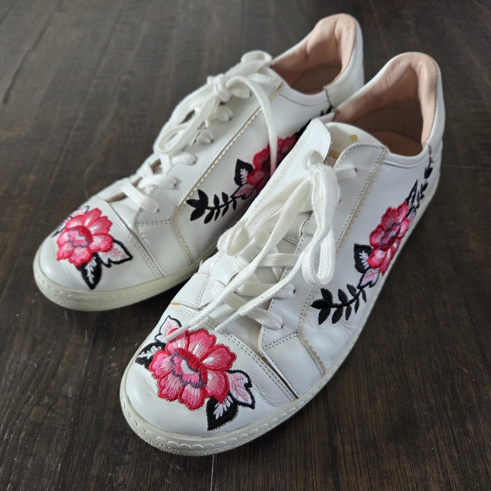 Kate Spade Everhart Leather Floral Embroidered Women's Sneakers Size 10